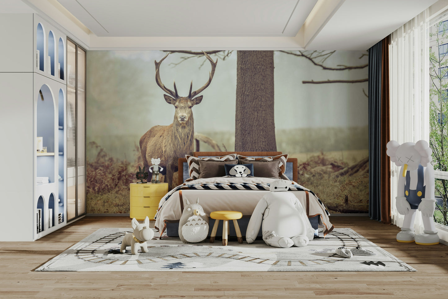 The wallpaper is perfect for a peaceful space.

