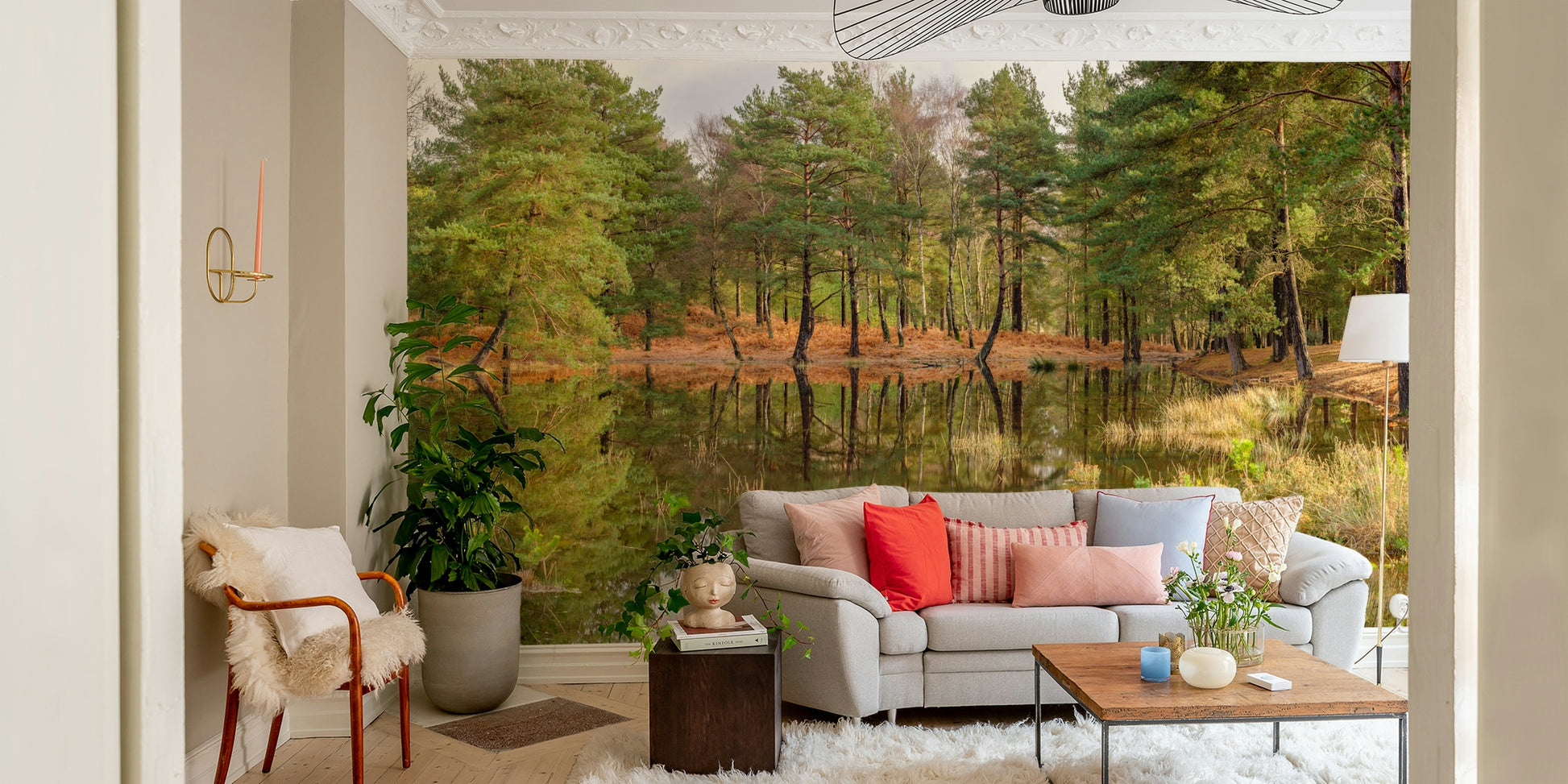 A high-quality print of a tranquil forest.

