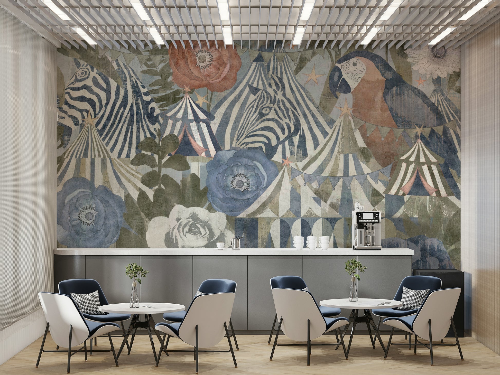 The wallpaper is perfect for a kids' room.

