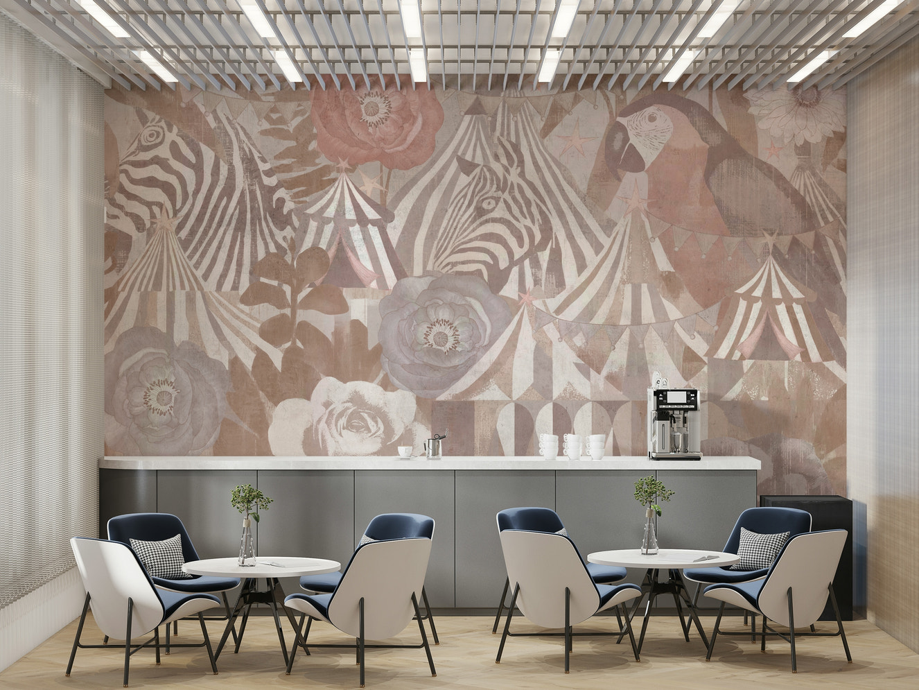 Wall mural with a circus flora vintage carnival theme.

