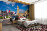 The wallpaper features a subtle, urban pattern.

