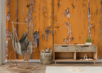 Wall mural with a rustic orange texture.

