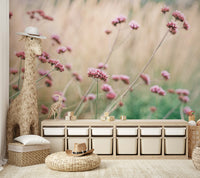 The mural has a soft, dreamy feel.

