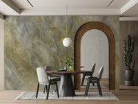 The wall art combines an organic pattern with subtle colors.

