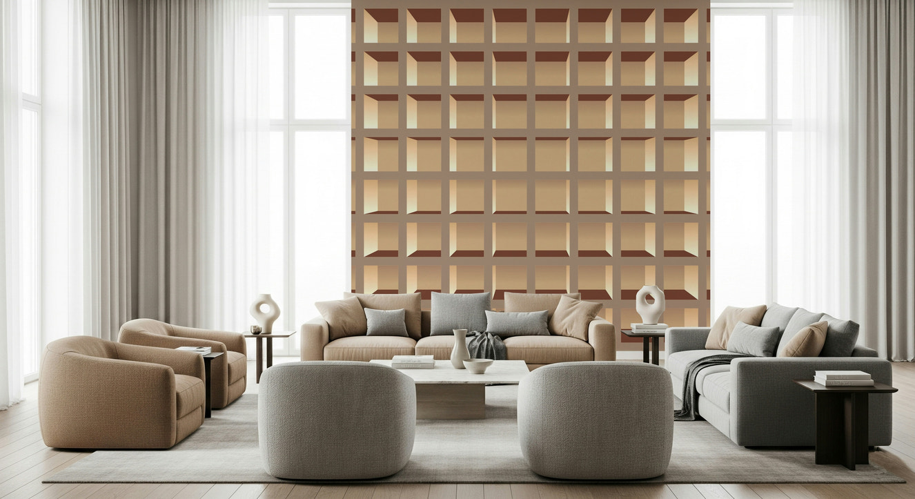 Trompe l'Oeil Neutrals Bookcase  Wall Mural