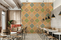 A damask-style print with earthy desert colors.

