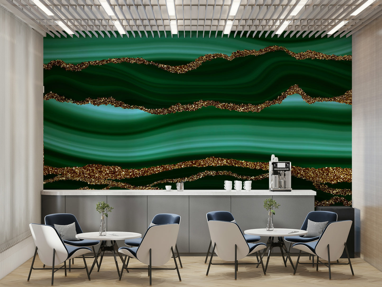 The mural has a modern, chic feel.

