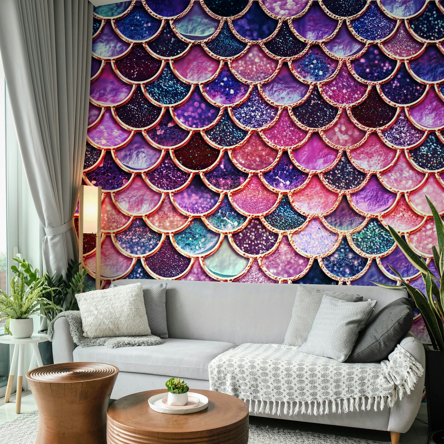 The mural has a soft, dreamy feel.

