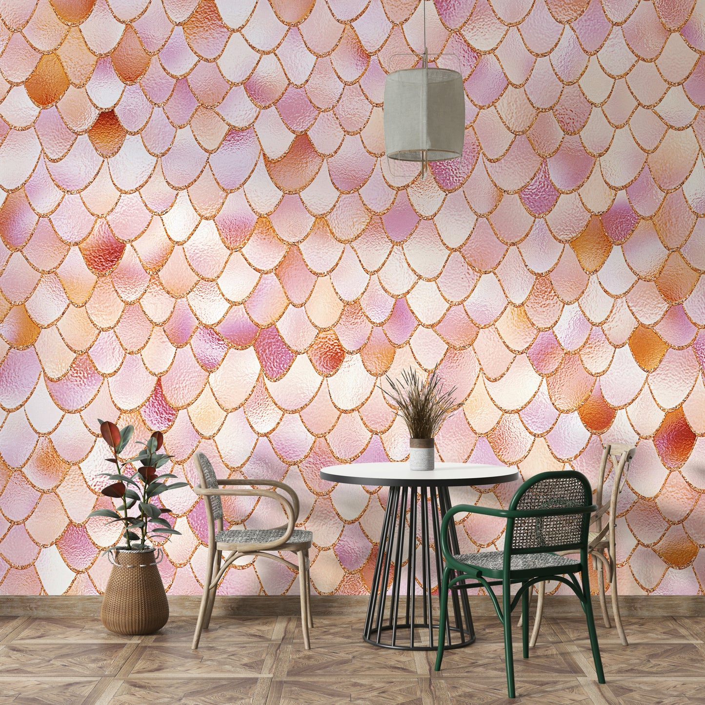 The wall art combines a fantasy theme with soft colors.

