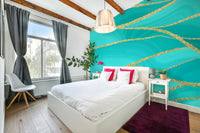 Wall mural with aqua luxe lines.

