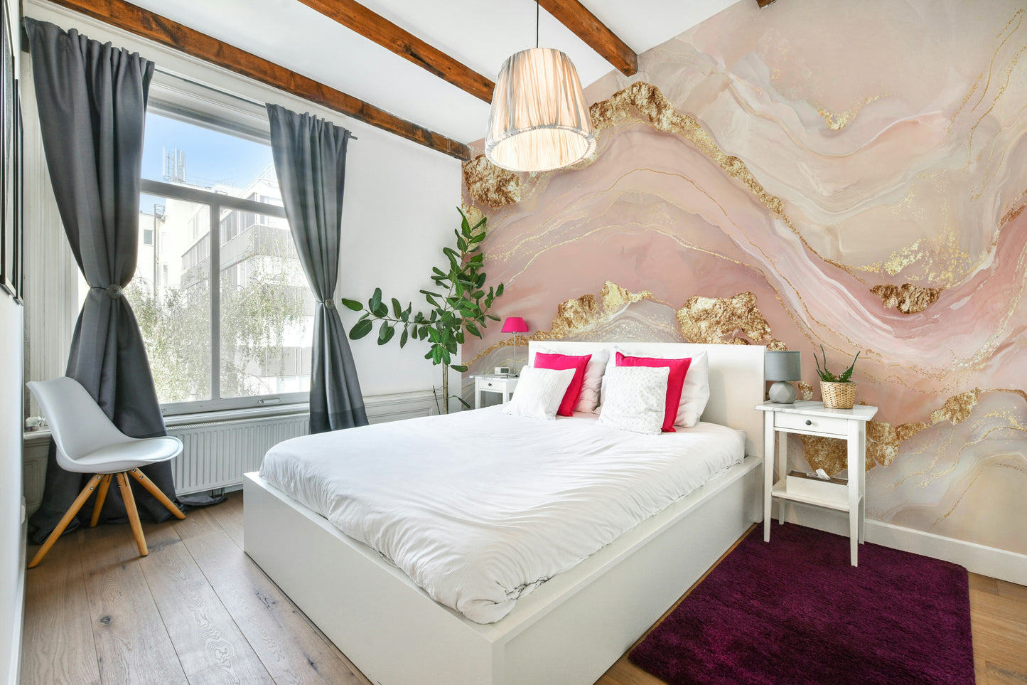 The wall art combines a classic pattern with a modern touch.

