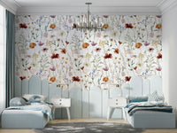 Wall mural with a watercolor wildflower meadow.

