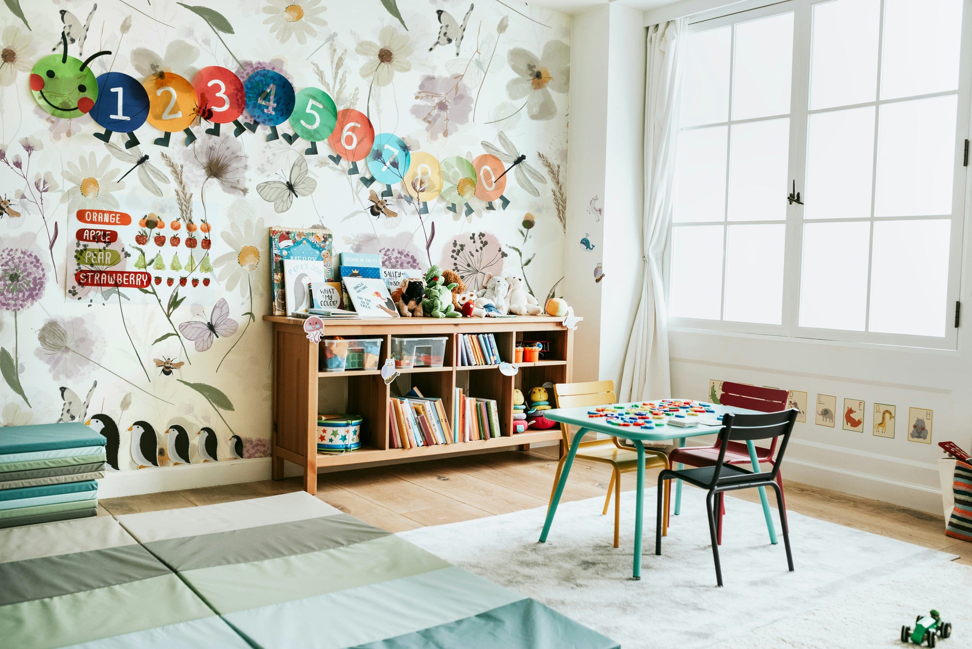 A wall covering with a whimsical and peaceful style.

