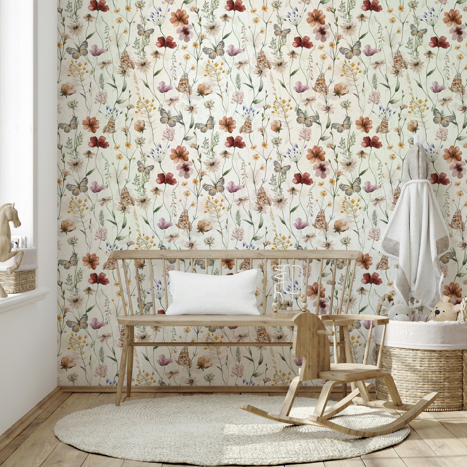 A wall covering with a whimsical and peaceful style.

