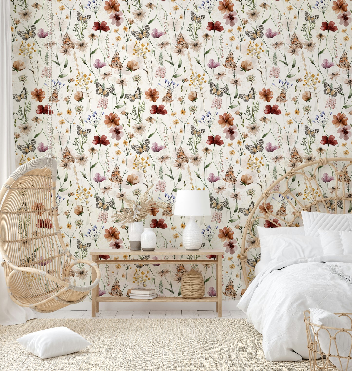 The wallpaper shows a hand-painted floral scene.

