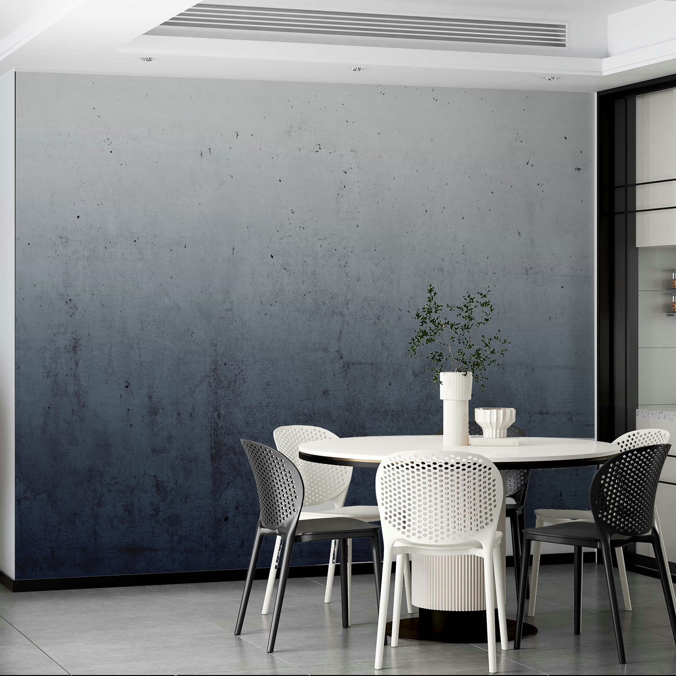 Wall mural with a blue ombre on a concrete texture.

