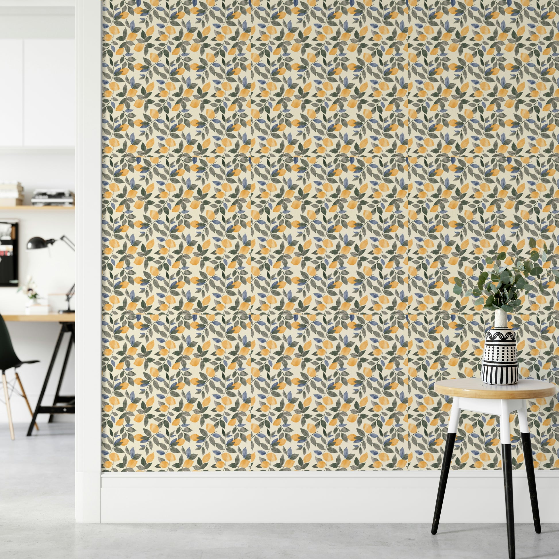 A close-up of the detailed lemon pattern.

