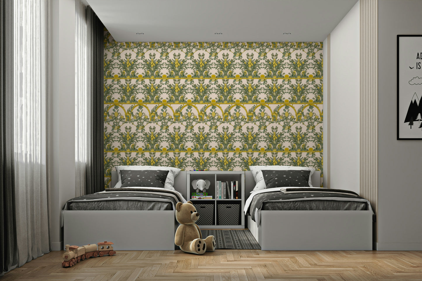 A decorative wall covering with a unique style.

