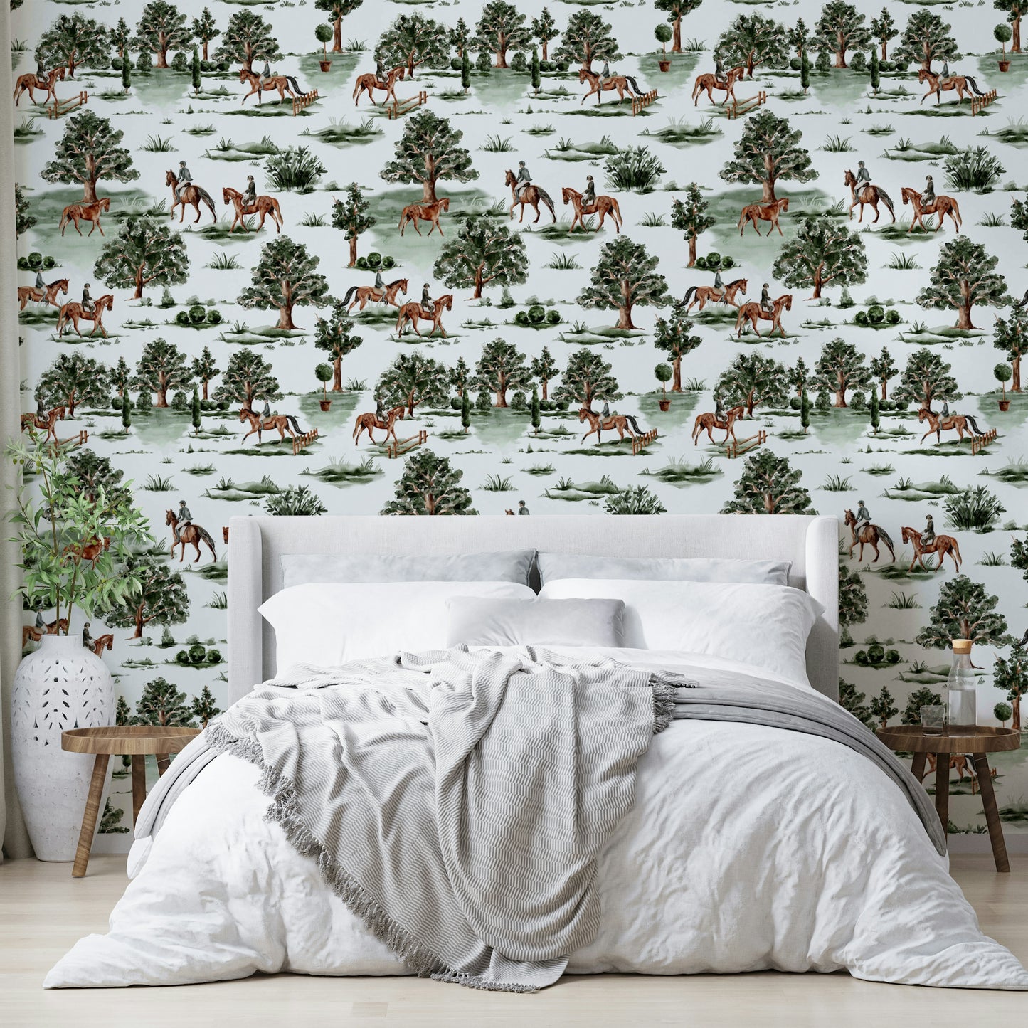 A high-quality print of a horse and rider.

