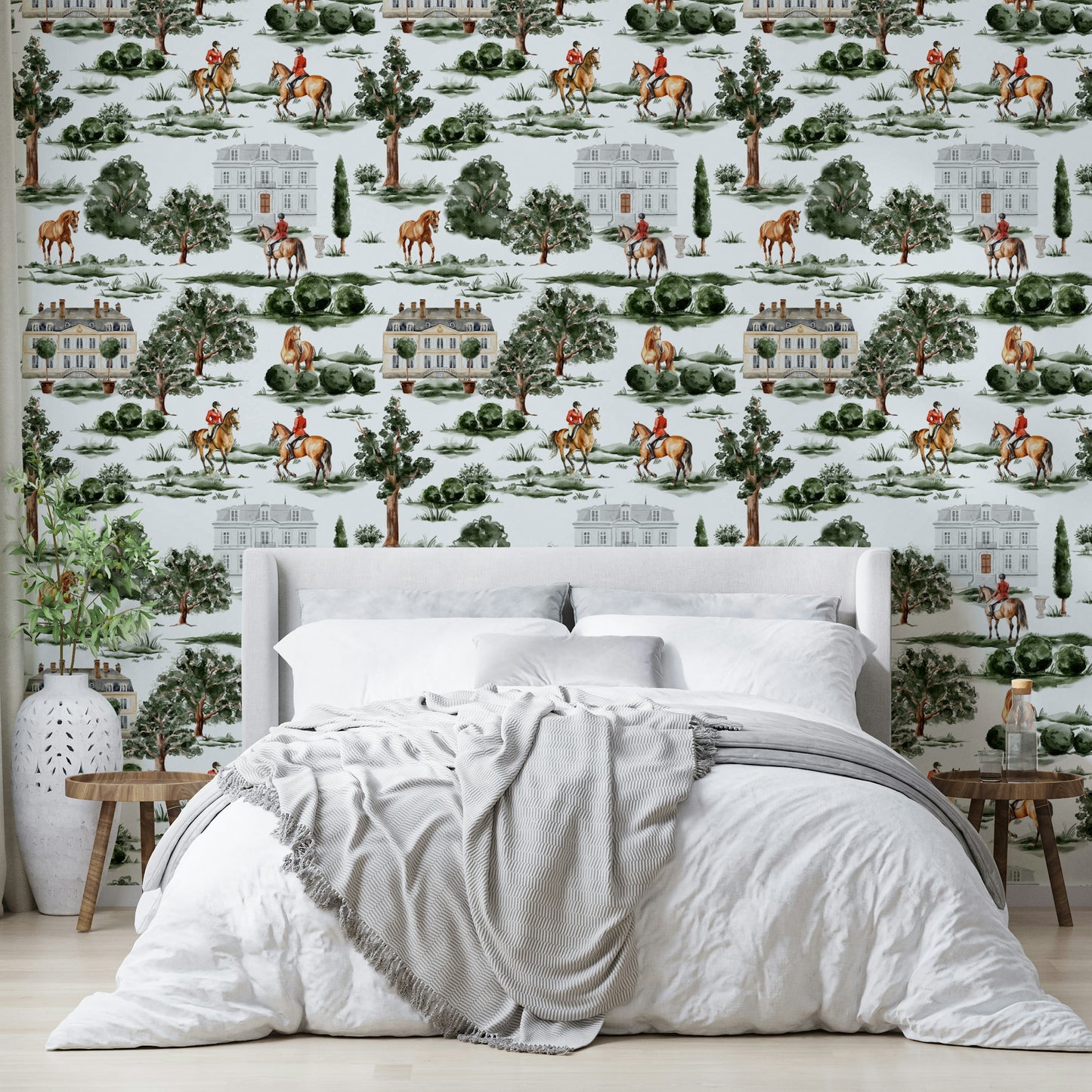 The wallpaper shows a large British country house.

