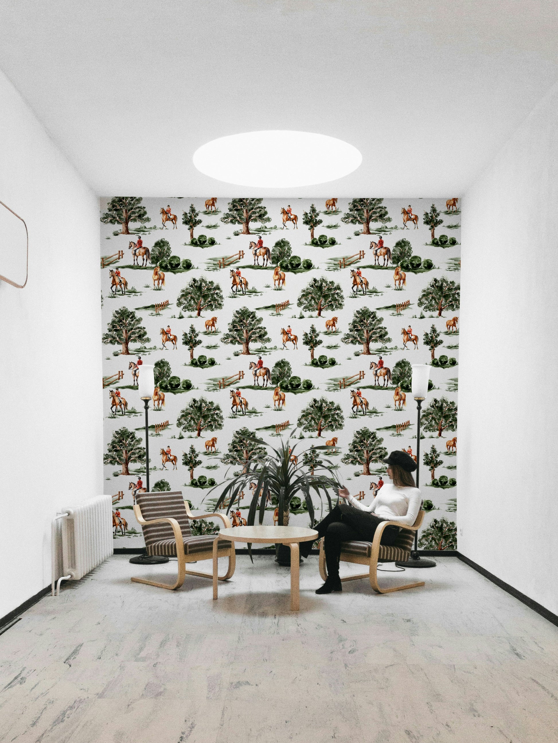 The scene is set in a green, scenic countryside.

