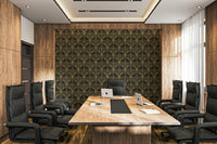 The wallpaper features a repeating symmetrical pattern.


