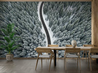 Wall mural of a snow-covered road.

