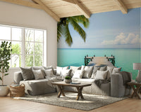 The mural gives the illusion of a window looking out onto a beautiful place.
