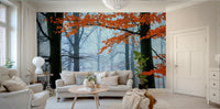 The mural gives the illusion of a window looking out onto a beautiful winter scene.
