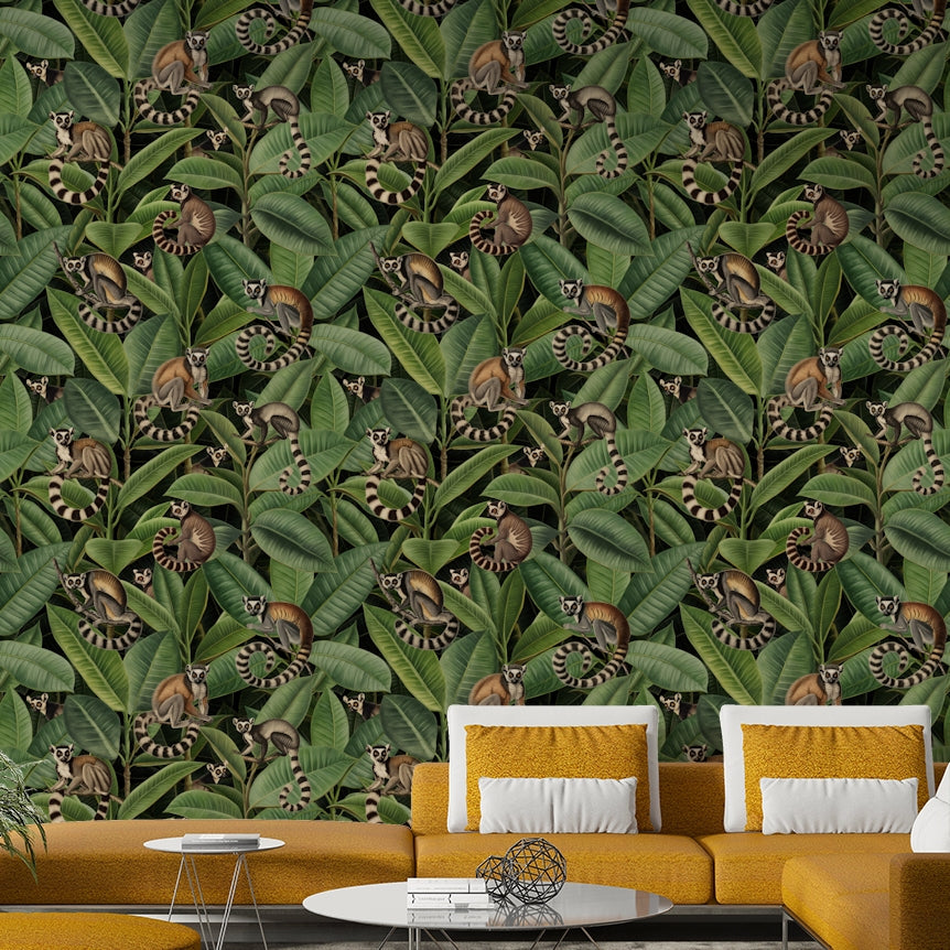 The monkeys are playful and shown in various poses, such as swinging or climbing.
