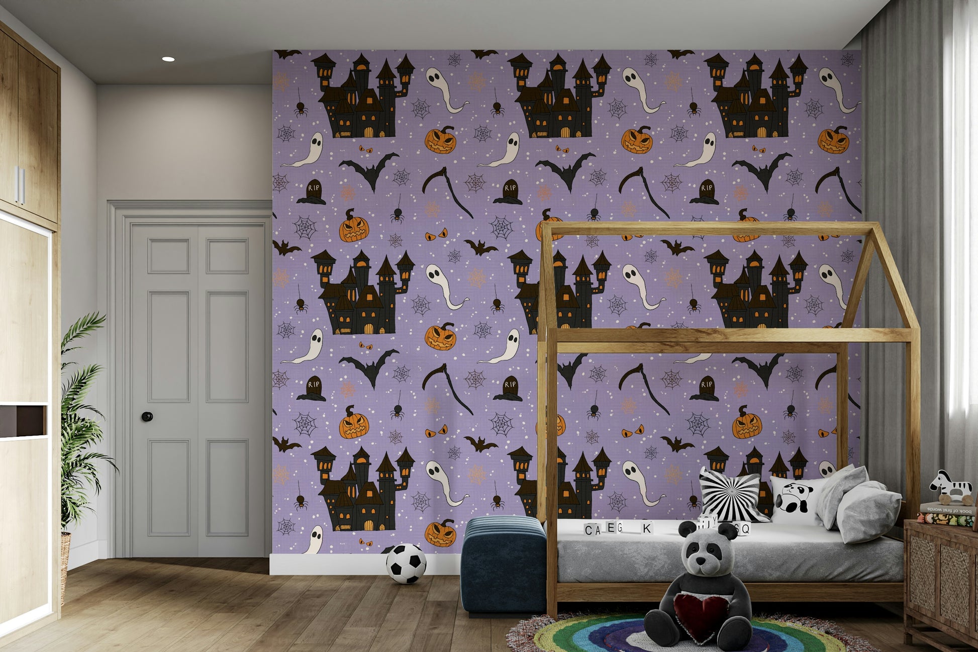 Phantom Castle Foggy Lavender creepy wall covering.
