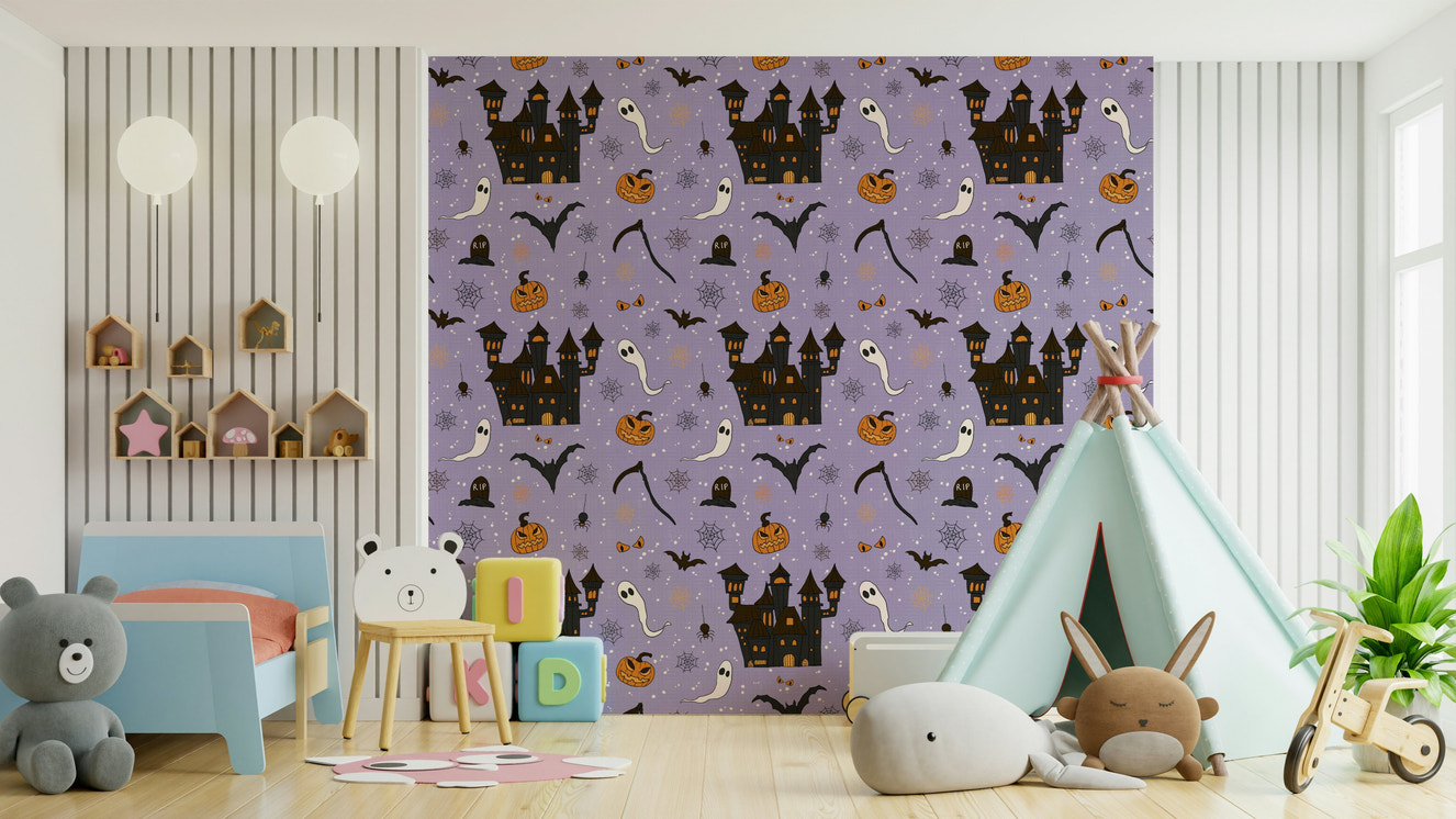 Phantom Castle Foggy Lavender haunted wallpaper.