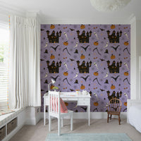 Phantom Castle Foggy Lavender eerie wallpaper for walls
