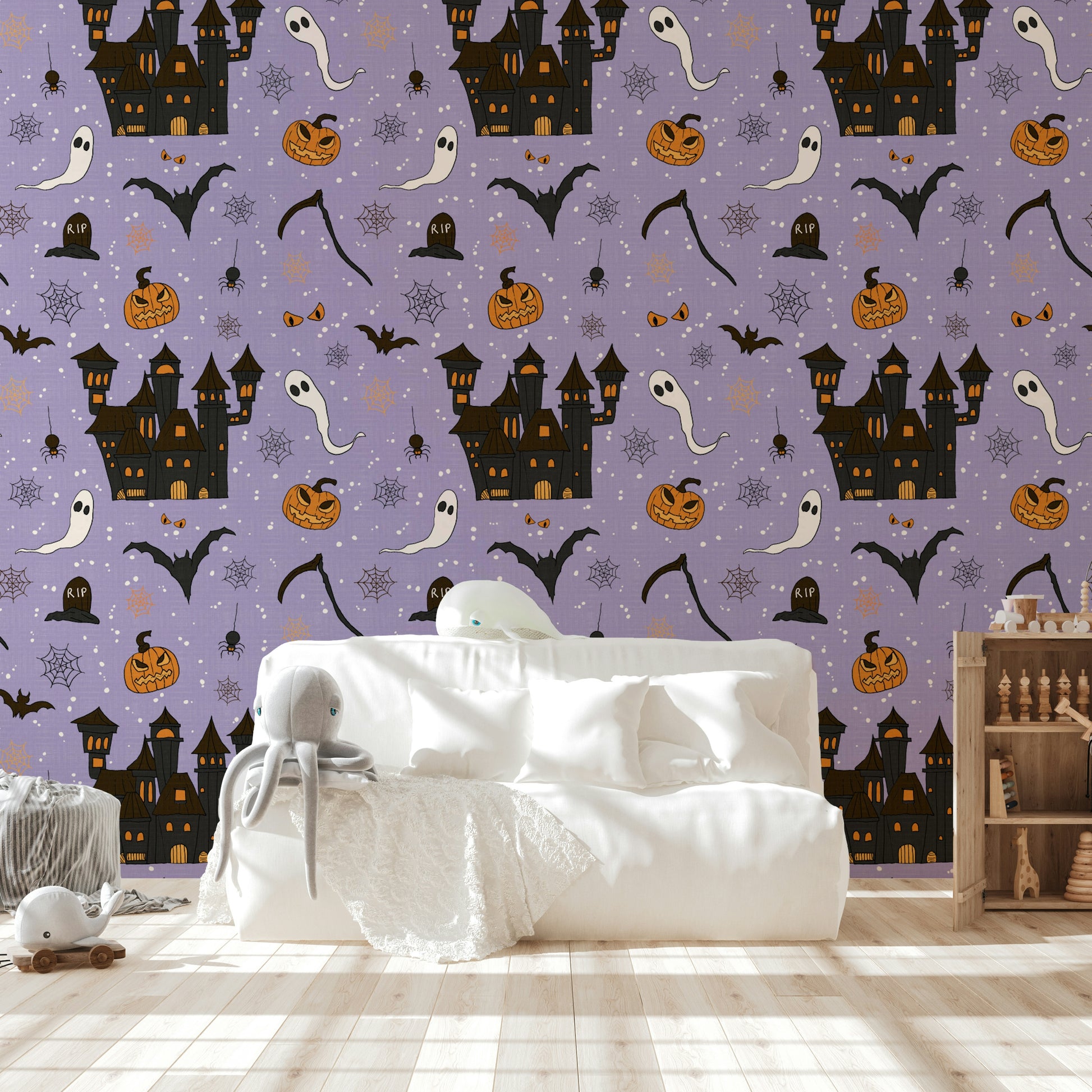 Phantom Castle Foggy Lavender chilling mural.
