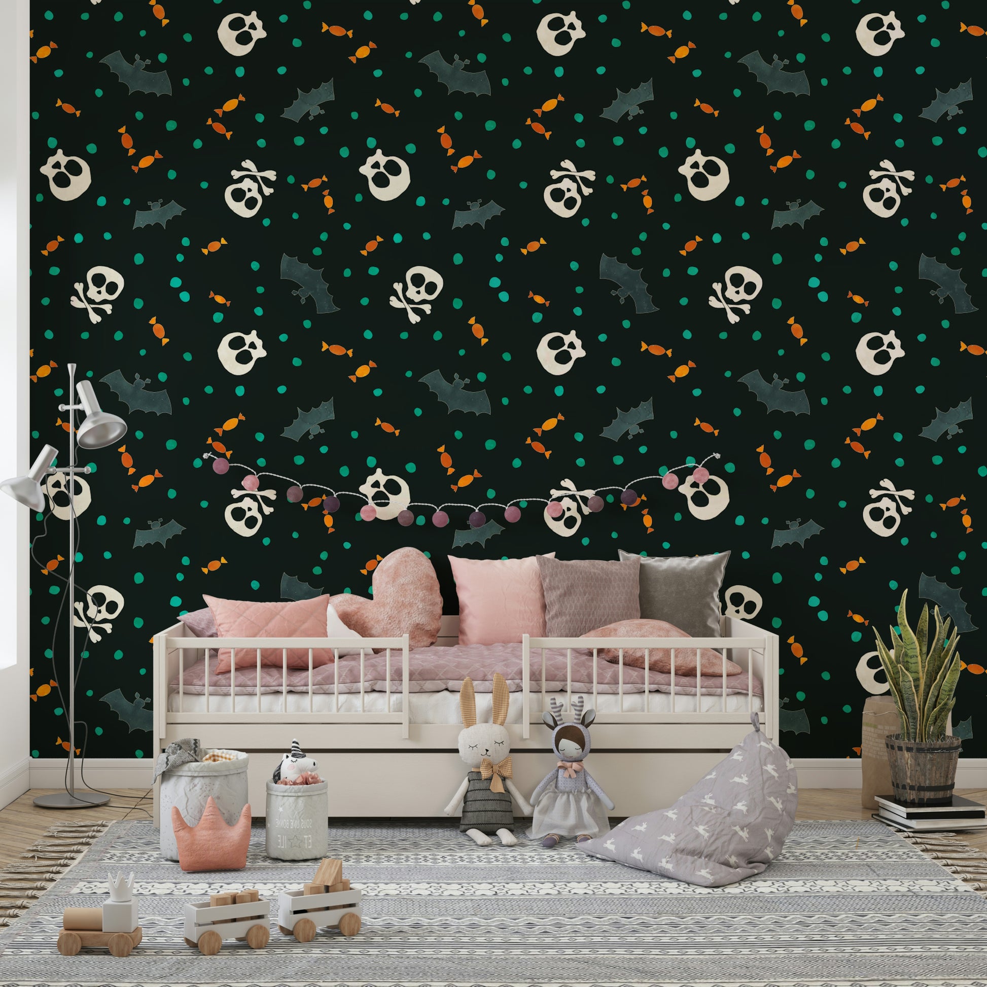 Dark Trick or Treat Party Wallpaper home decor.
