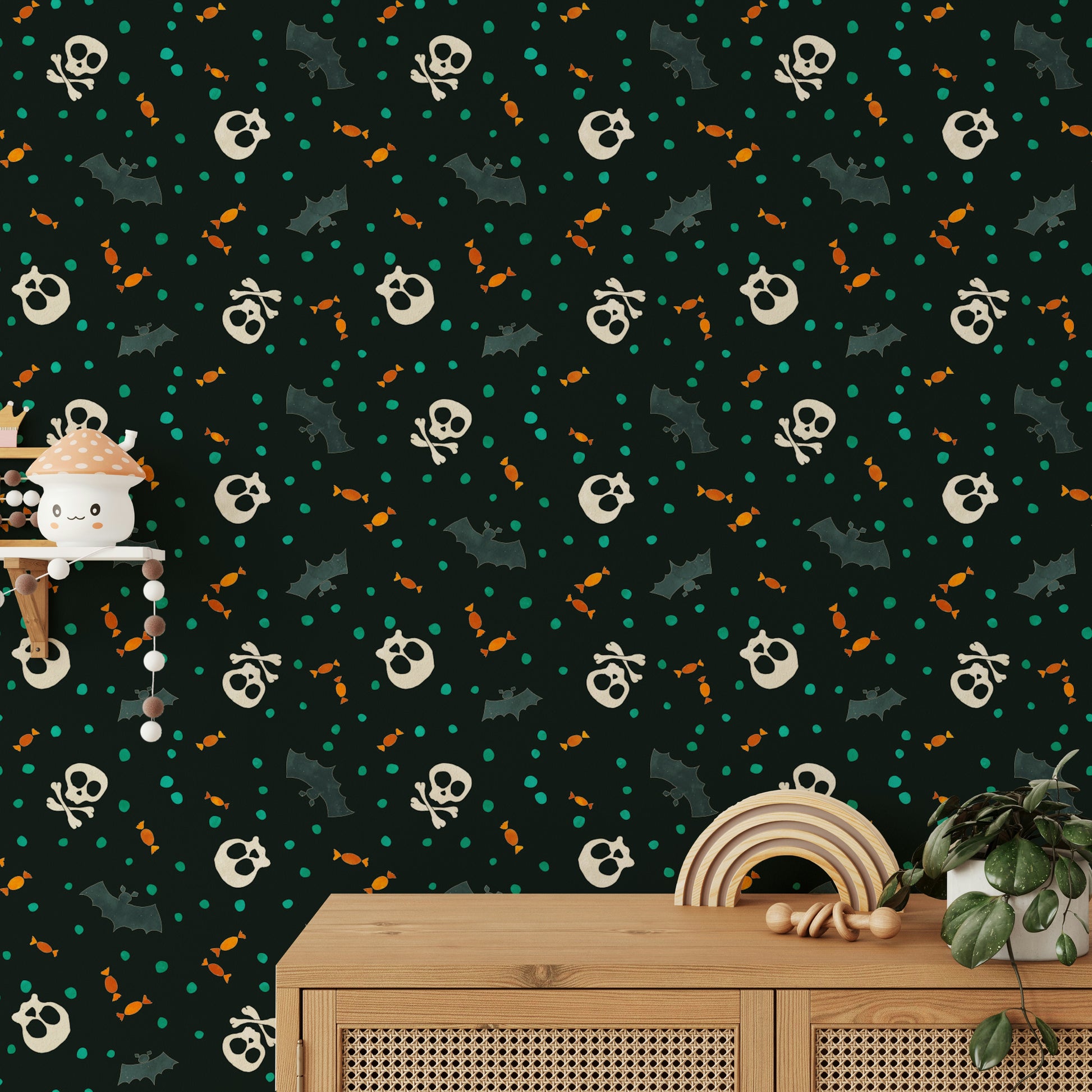 Dark Trick or Treat Party Wallpaper spooky art.
