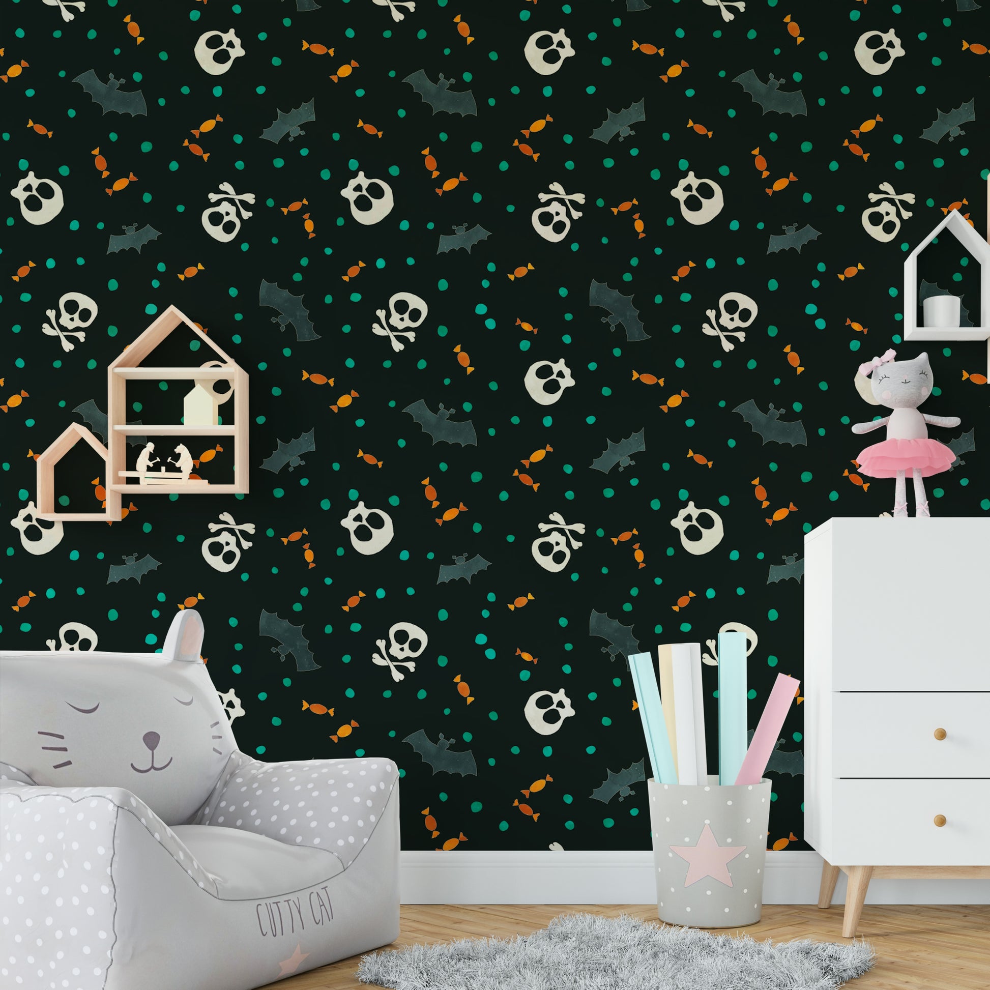 Dark Trick or Treat Party Wallpaper custom print.
