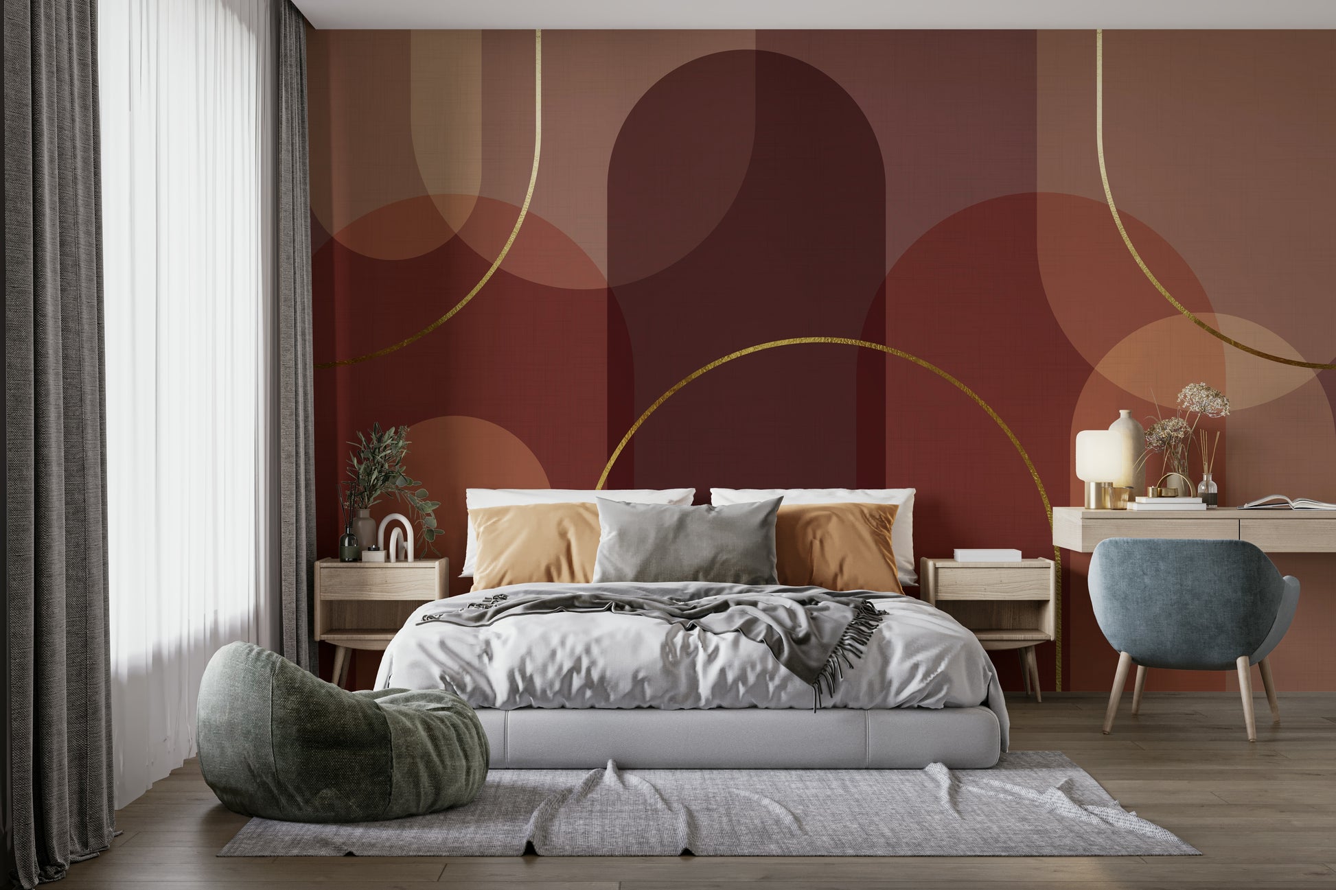 The overall feeling is one of calm, serenity, and artistic flair.
