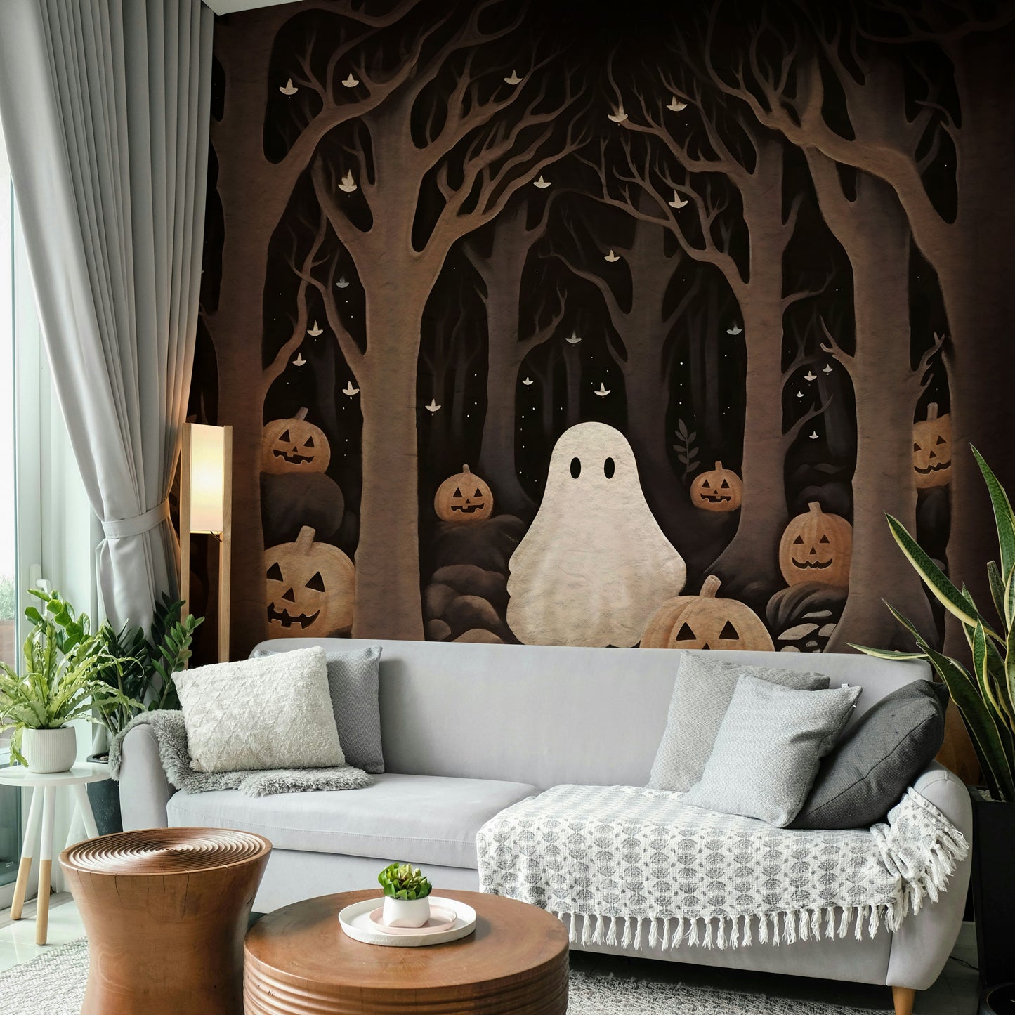 Pumpkins Ghost Wall Mural on wall