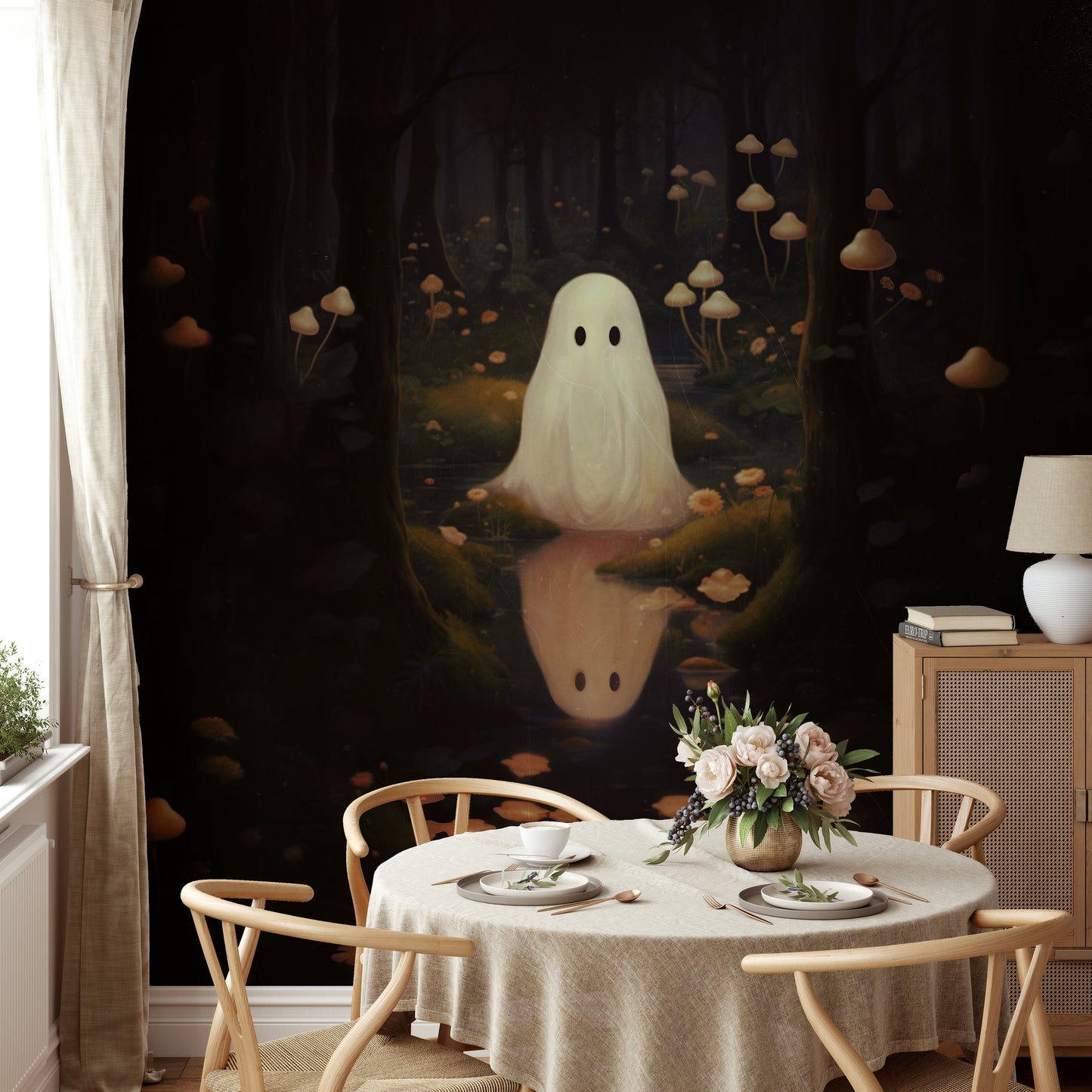 The colors are soft and gentle, with pale greens, blues, and dark browns.

