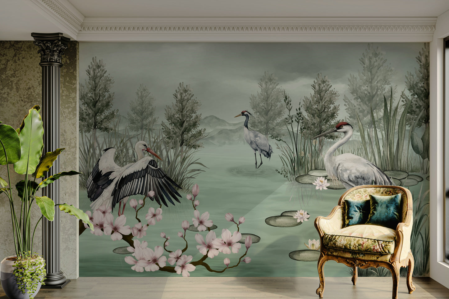 The colors are soft and gentle, with pale blues, greens, and pinks.

