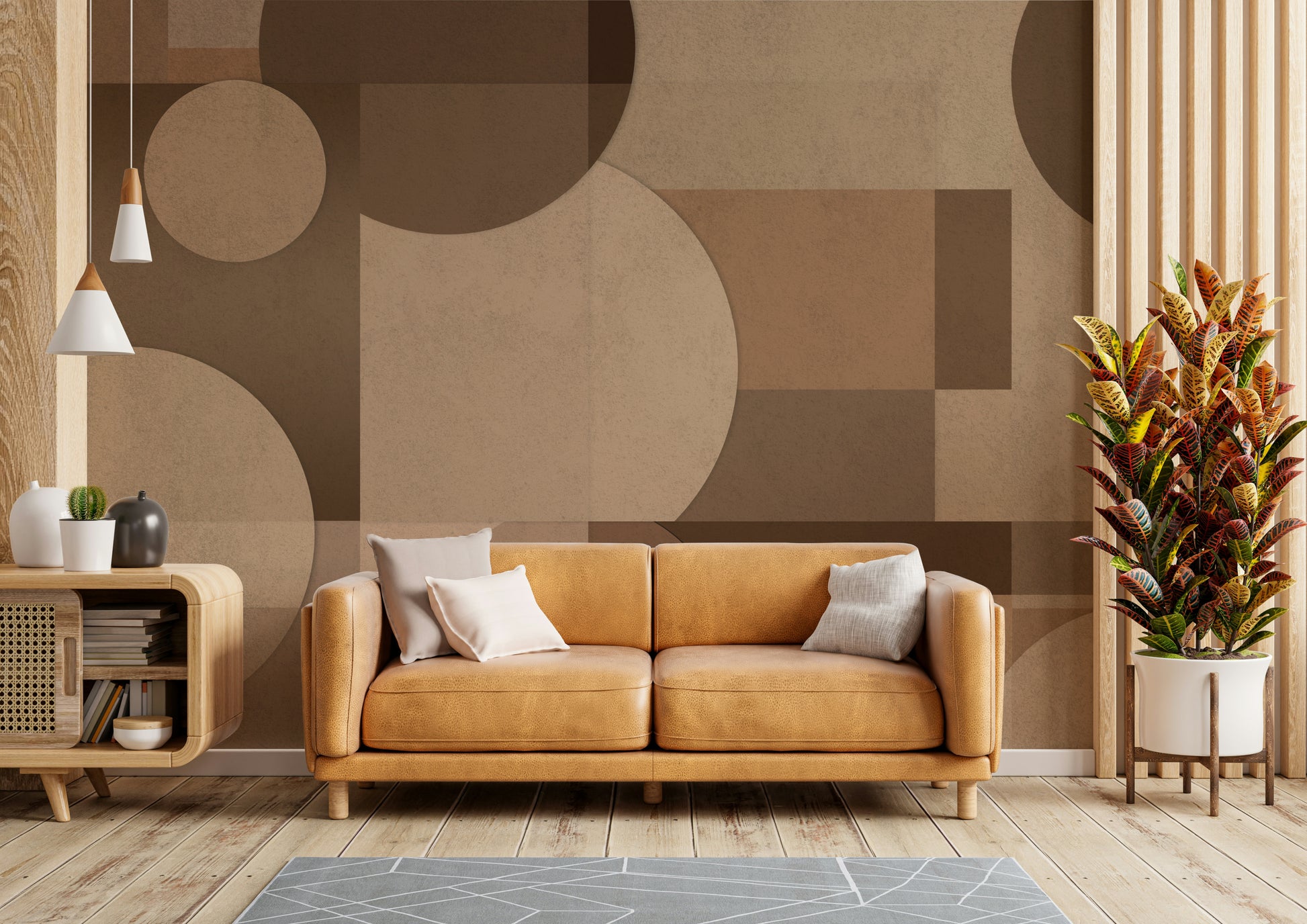 A peaceful wall mural with an abstract design.

