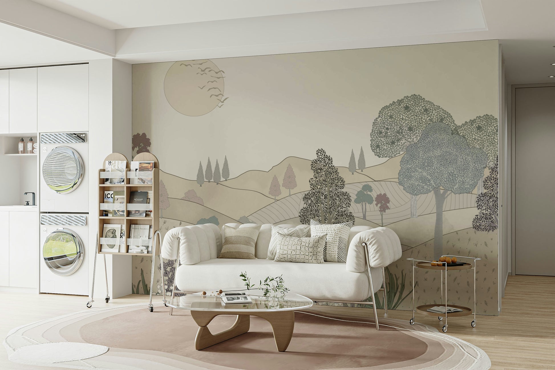 The design features blooming flowers and green leaves.

