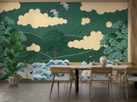 The cranes are shown standing or flying in a wide landscape.


