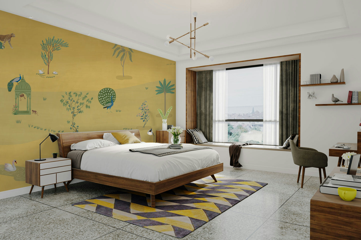 The scene is set at sunrise or sunset.

