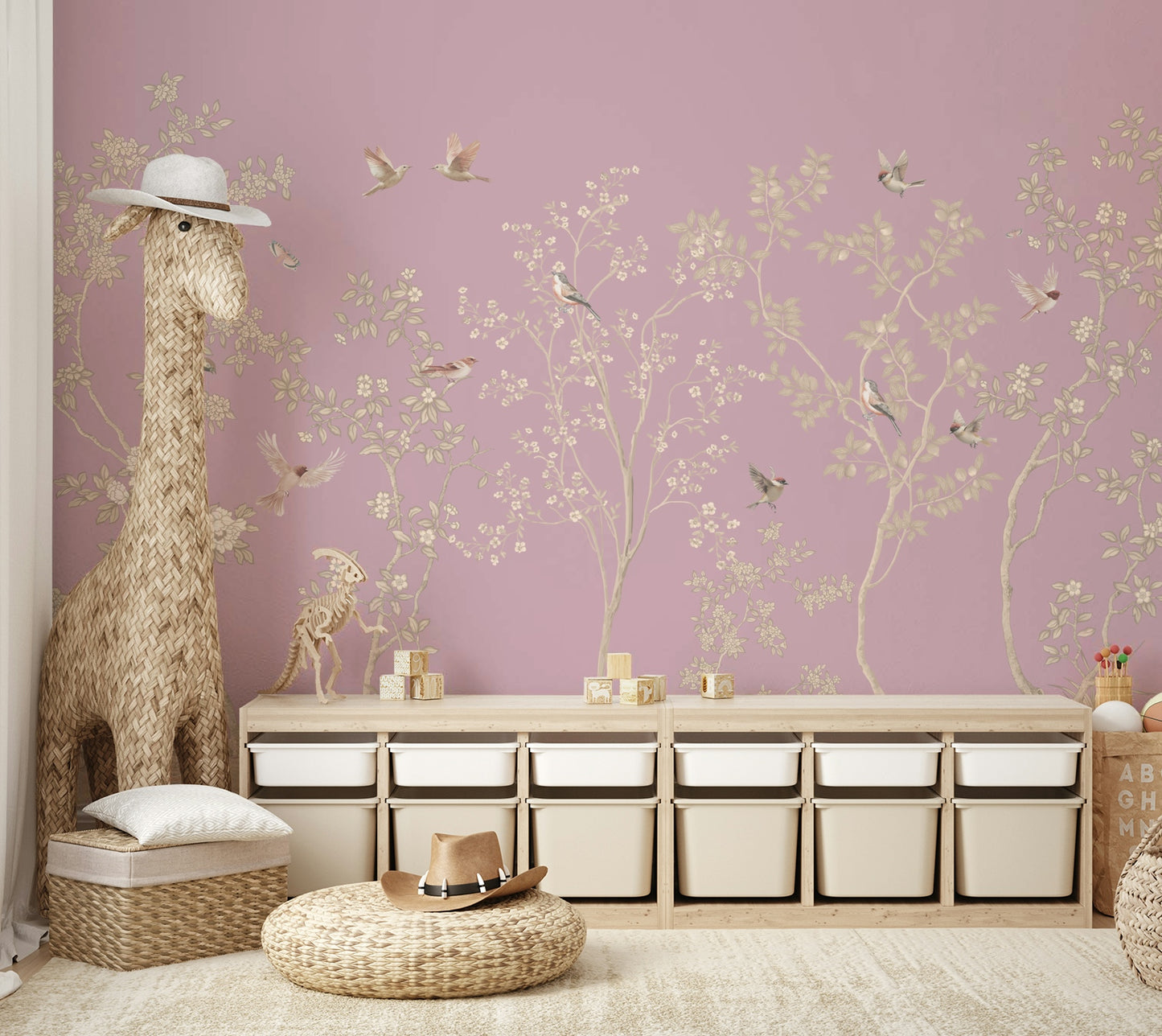 The background is a calm mauve color.

