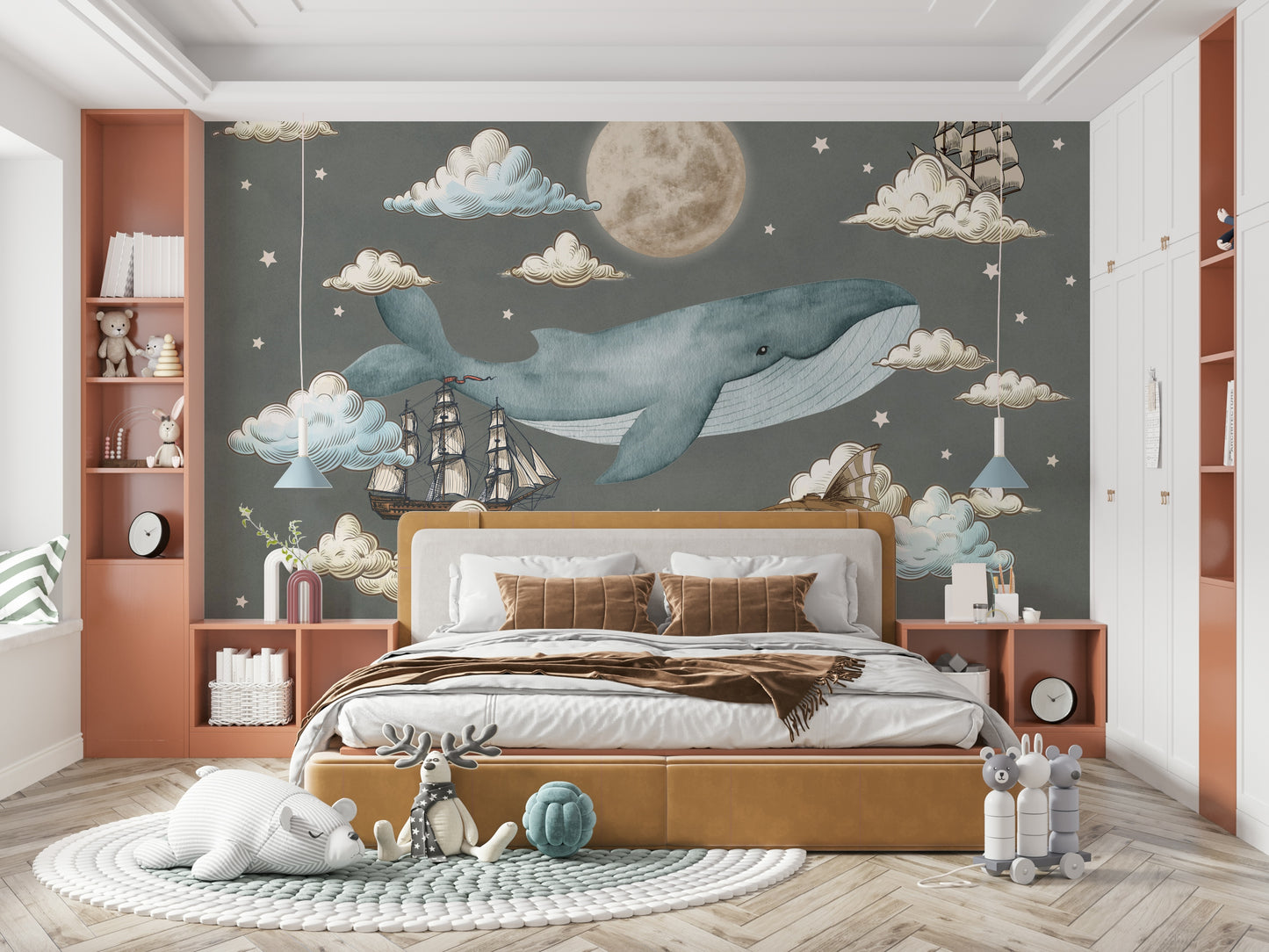 The colors are soft and gentle, with pale blues, whites, and yellows.

