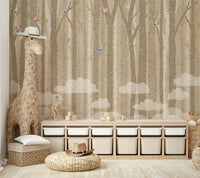 A peaceful wall mural with an elegant forest scene.

