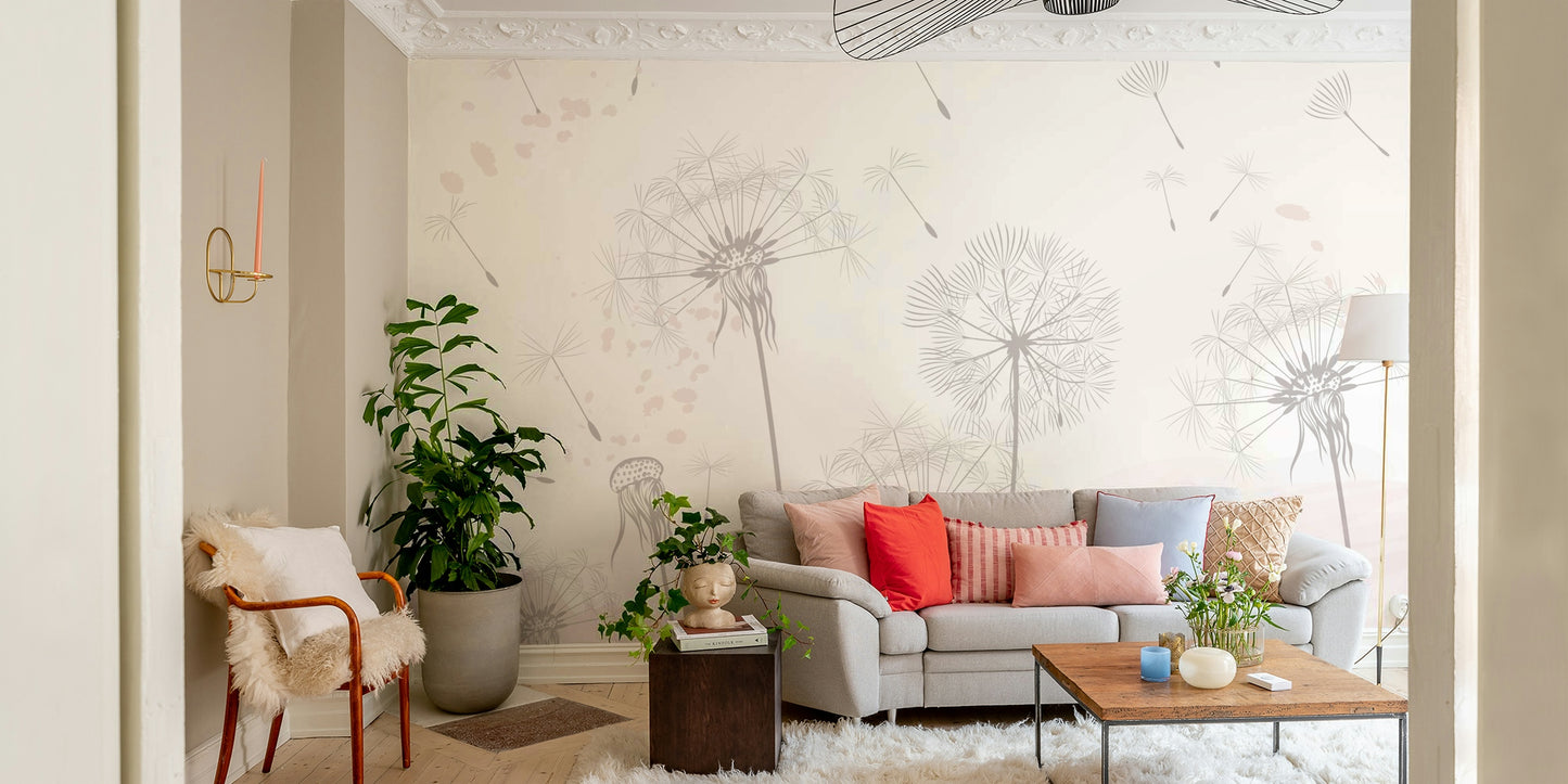 The colors are soft and gentle, with pale grays, beiges, and muted tones.

