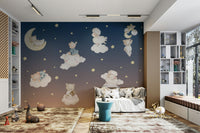 The design features friendly bears and sheep having a slumber party.

